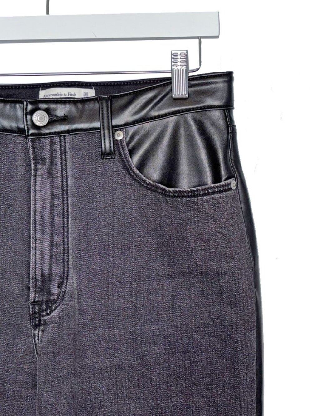 Abercrombie & Fitch Black Mixed Media Ankle Straight High Rise Jeans - Size 10